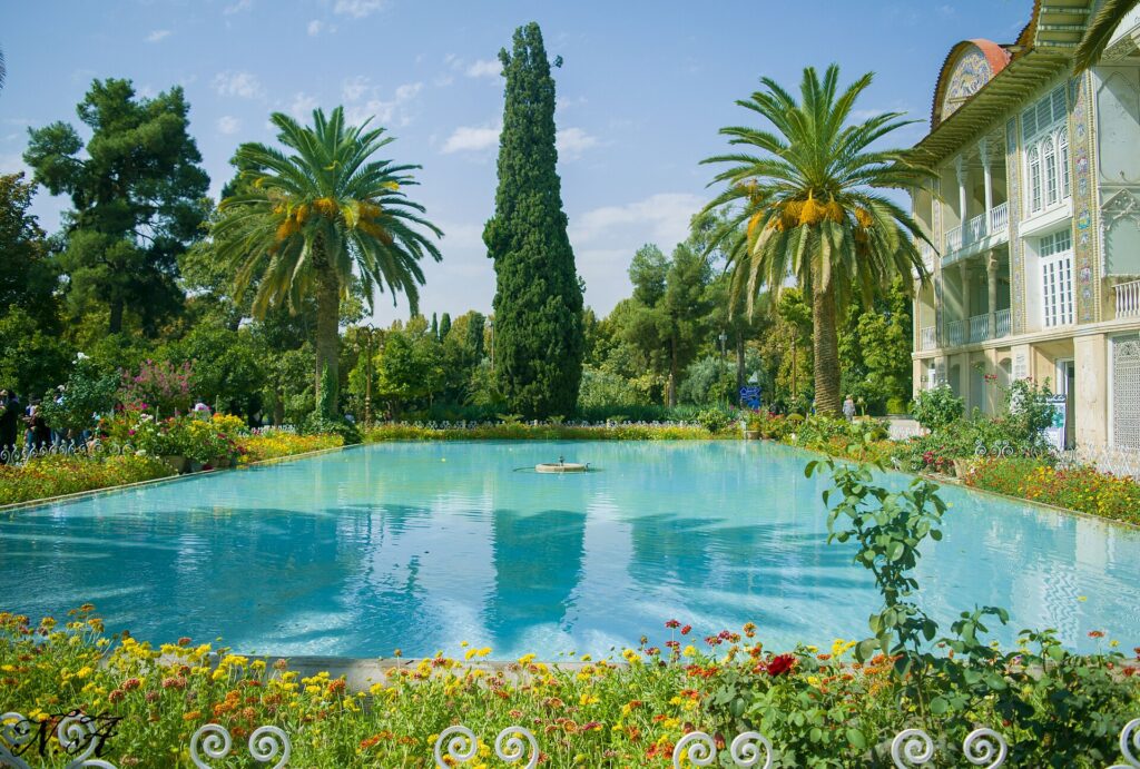 Palms and pools in the garden.
