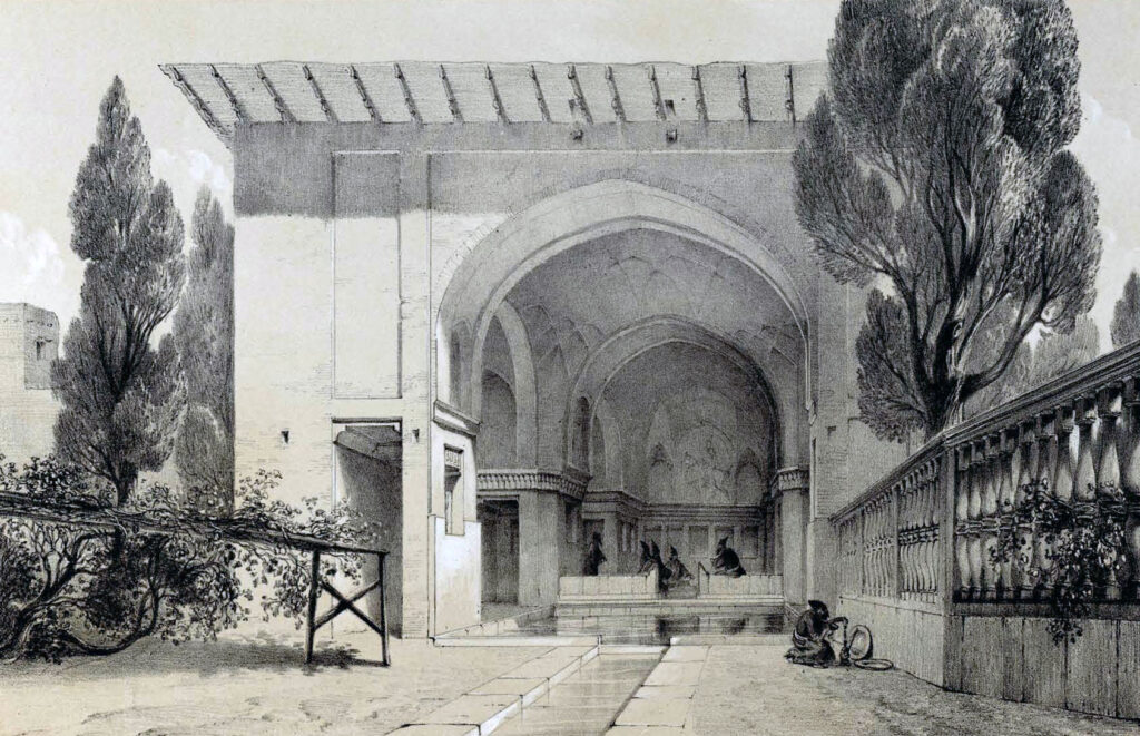 The kiosk at Fin, drawn by Eugène Flandin in the 1840s.