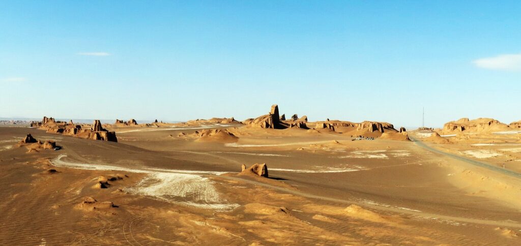 Wind-carved yardangs.