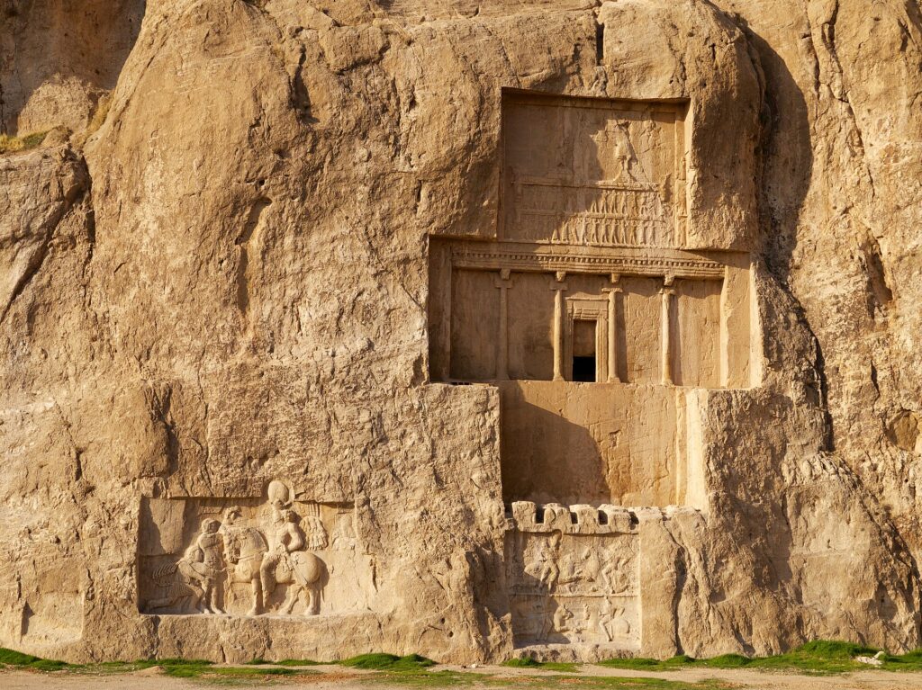 The tomb of Darius the Great, with a relief of Shapur I below.