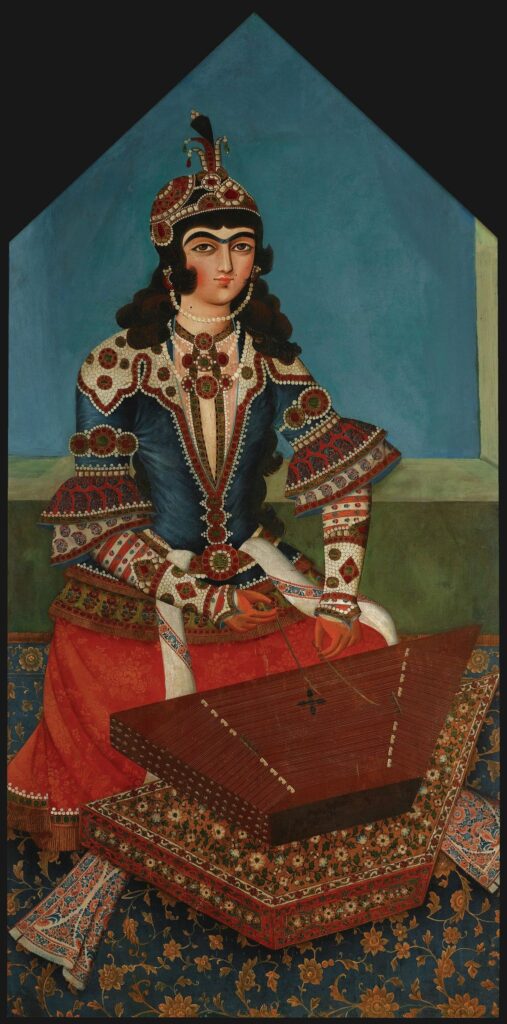 A woman playing the santur, Qajar Iran.