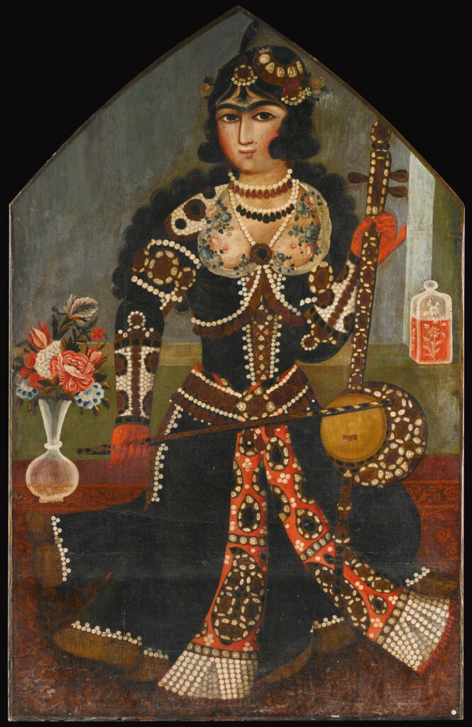 A kamancheh player, Qajar Iran, about 1820.