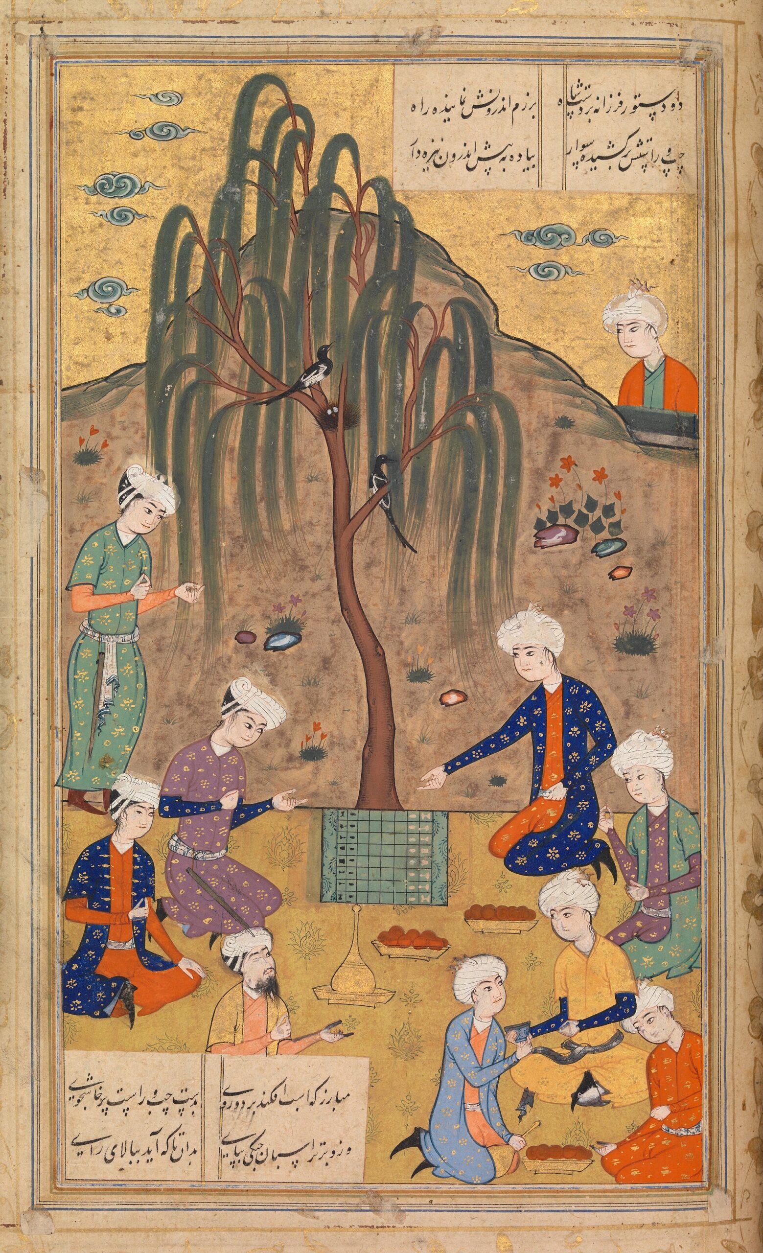 The introduction of chess to the Iranians, from a manuscript of the Shahnameh.