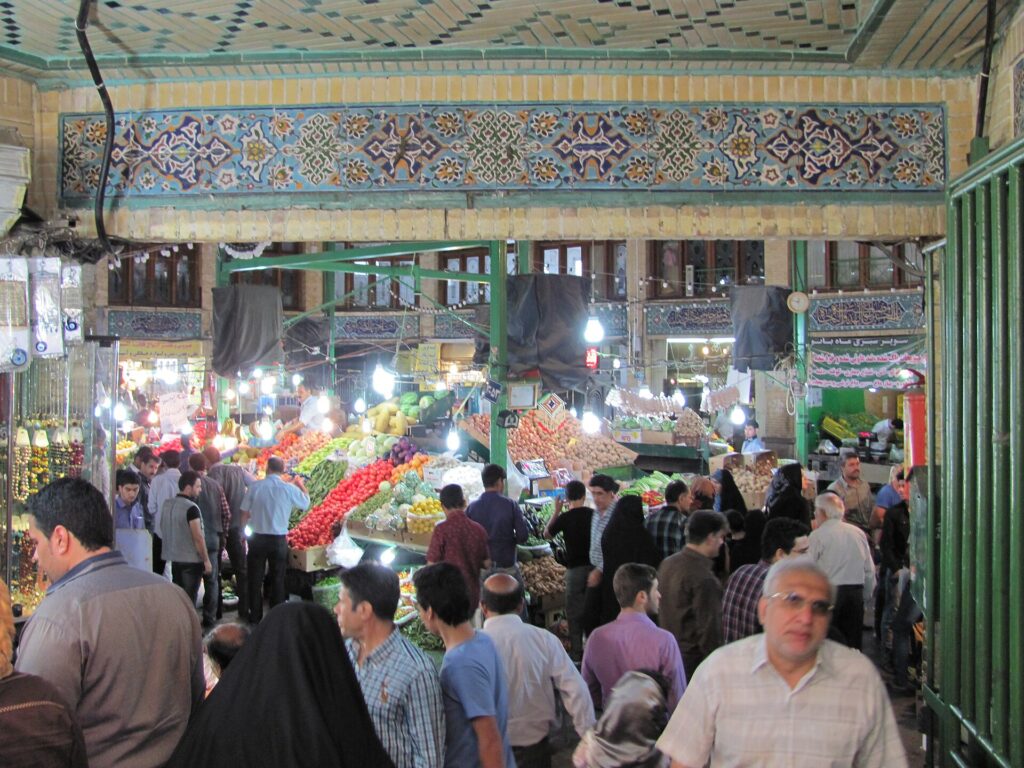 Shoppers under the bazaar roof.