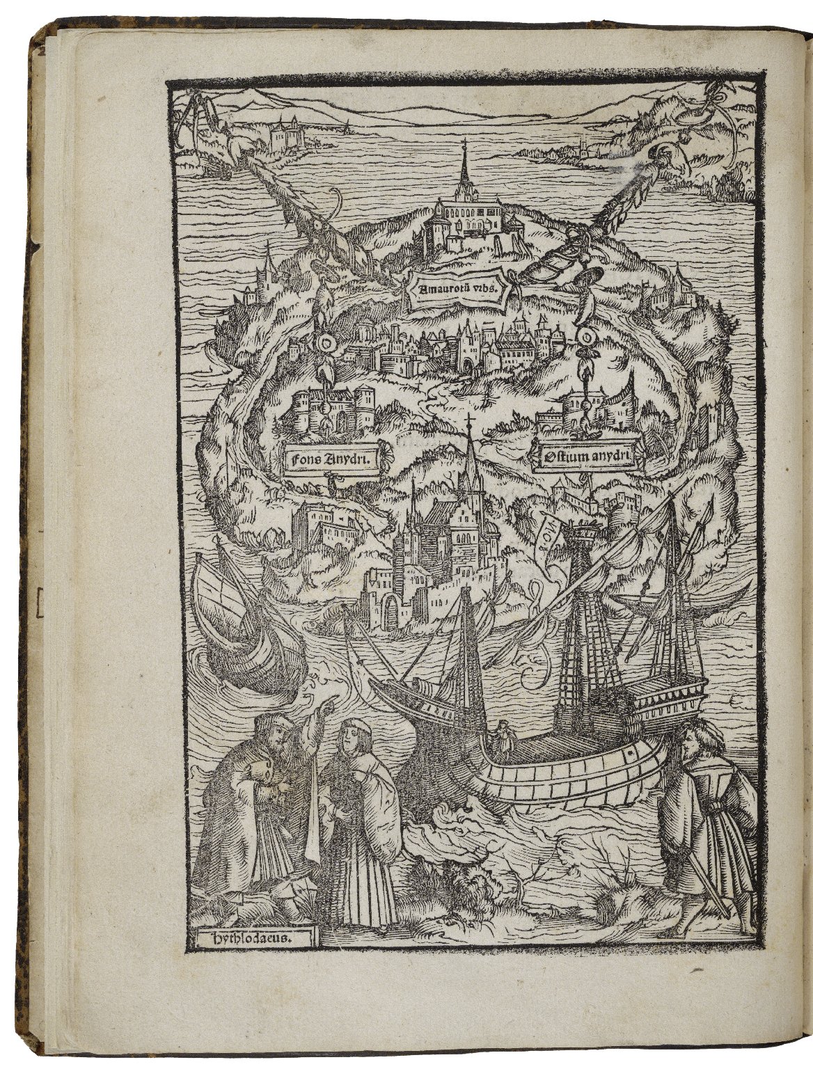 The island of Utopia, a woodcut from the 1518 edition.
