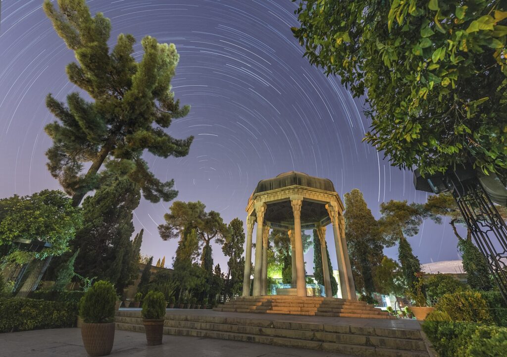 Stars turning above the tomb at night.